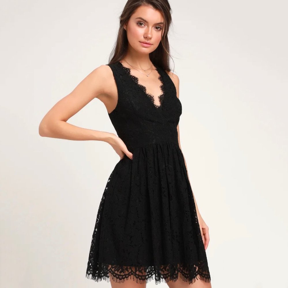 Lulu's Black Lace V-Neck Mini Dress